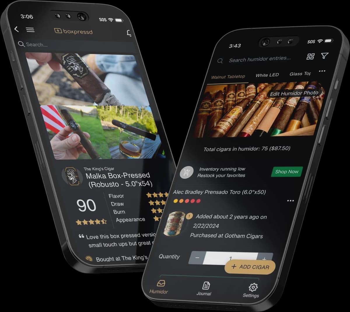 Boxpressd cigar tracking, humidor, and smoke session app
