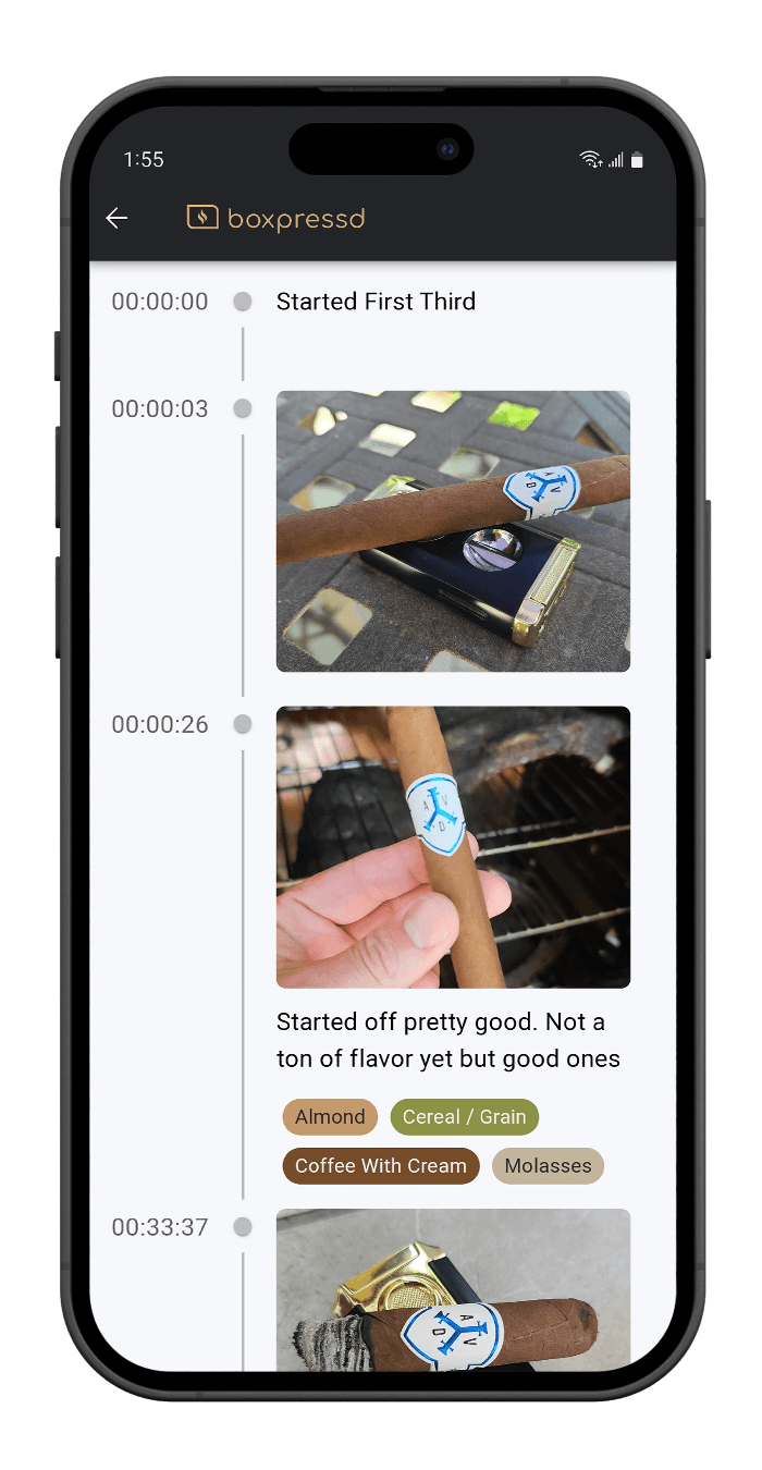 Boxpressd cigar tracking, humidor, and smoke session app